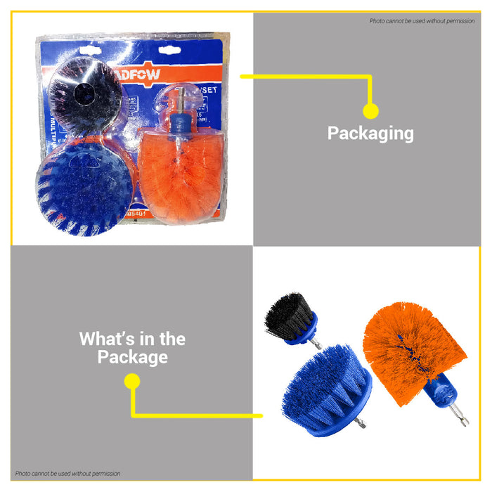 BUILDMATE Wadfow 3pcs Multipurpose Brush Set 1/4" Hex Shank Soft Medium Hard Bristle Auto Detailing Cleaning Brushes Tool Kit WND5401 - WHT