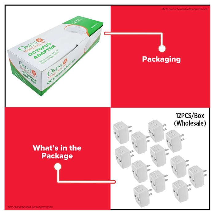 [WHOLESALE] BUILDMATE Omni 12PCS/BOX Octopus Adapter Triple Flat Tap to Flat Pin 10A 250V 3 Way Wall Tap Outlet Splitter AC Plug Adapter Socket WOA-003