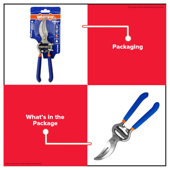 BUILDMATE Wadfow 8" Forged Steel Bypass Pruner Heavy Duty Garden Cutting Shear Secateurs Pruning Tools Gardening Scissor WPA7K03 - WHT