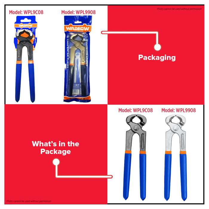 BUILDMATE Wadfow 8" Carpenter Pliers Multi-Purpose Nail Grip Puller Remover Tool End Nipper Claw Cutting Carpentry Plier - WHT