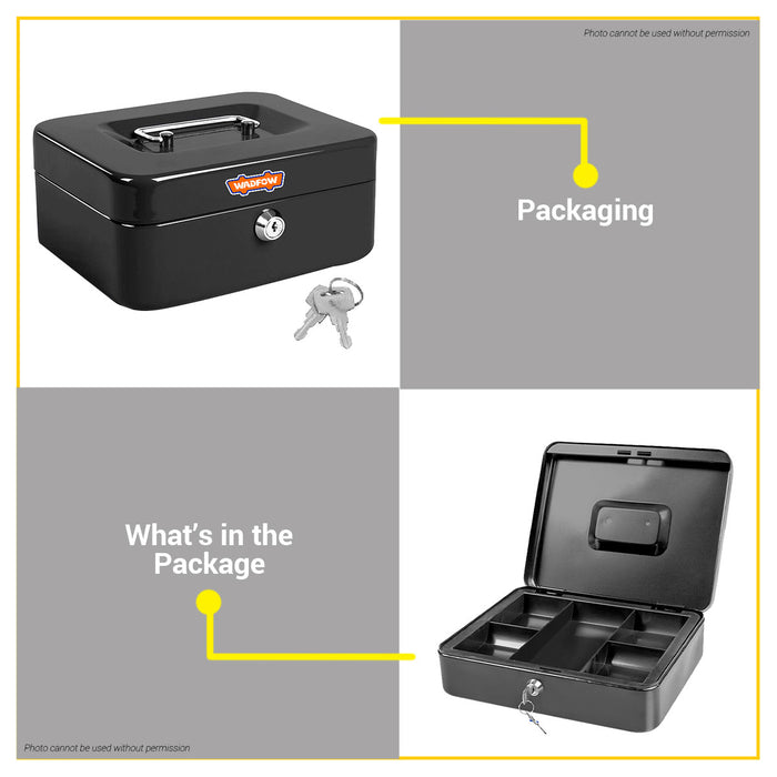 BUILDMATE Wadfow Cash Box With 5 Compartment Coin Tray Lockable Metal Secure Money Portable Cash Drawer Safe Box SOLD PER PIECE - WHT