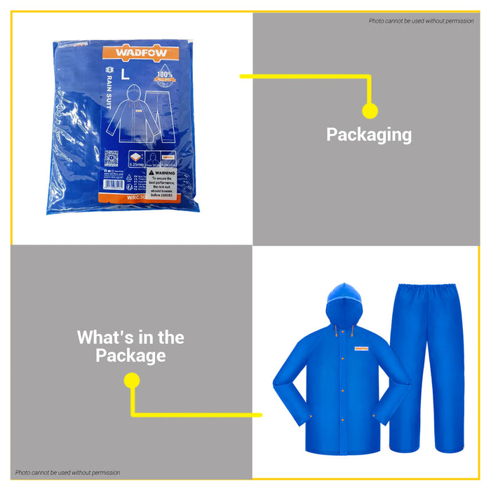 BUILDMATE Wadfow Rain Suit L / XL / XXL Waterproof Rain Coat Set Jacket And Pants Outdoor Hooded Gear Suit SOLD PER SET - WHT