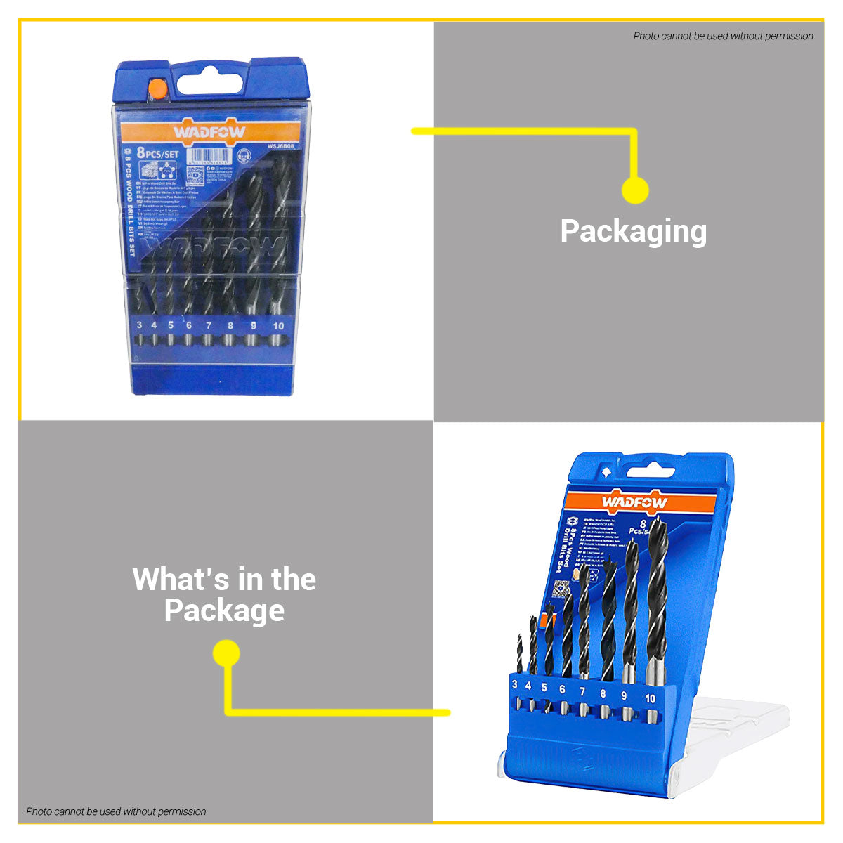 BUILDMATE Wadfow 8pcs Wood Drill Bits Set 3mm-10mm Brad Spur Point Woo ...