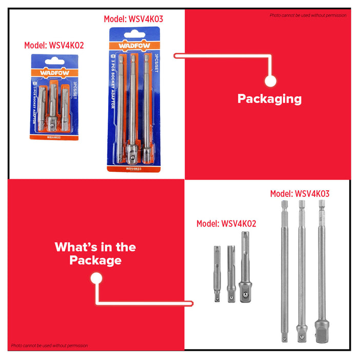 WADFOW 3PCS/Set SDS Plus | Hexagonal Shank Socket Adaptor WSV4K02 | WSV4K03 WHT - BUILDMATE