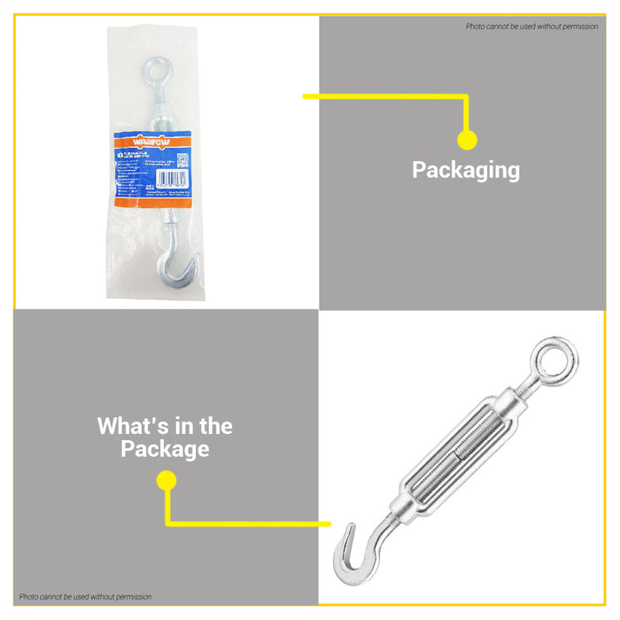 BUILDMATE Wadfow Carbon Steel Turnbuckle Hook and Eye Adjusters Straining Screw Cable Wire Rope Tensioner Metal Hook Turn Buckles Barrel Strainer - WHT