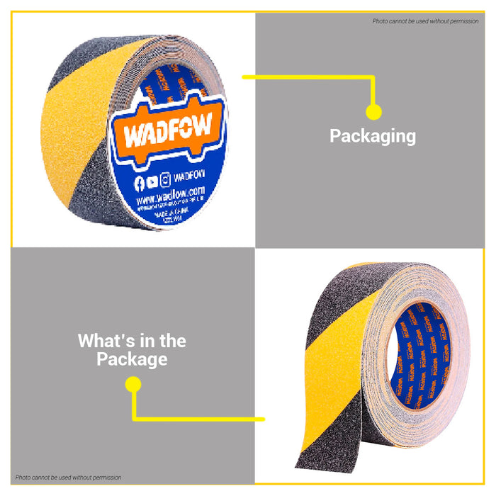 BUILDMATE Wadfow 5M PVC Anti-Slip Warning Tape Black Yellow Self Adhesive Safety Walk Track Anti-Skid Floor Strip Abrasive Traction Non Slip Stair Tread Grip Hazard Tape - WHT