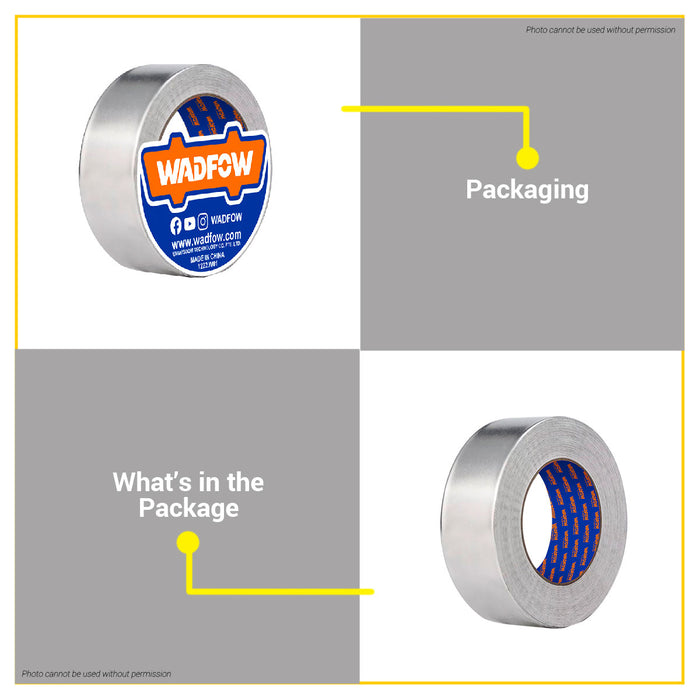 BUILDMATE Wadfow Aluminum Foil Tape HVAC System 48mm Adhesive Heat Resistant Metallic Sealing Duct Thermal Insulation Silver Tape - WHT