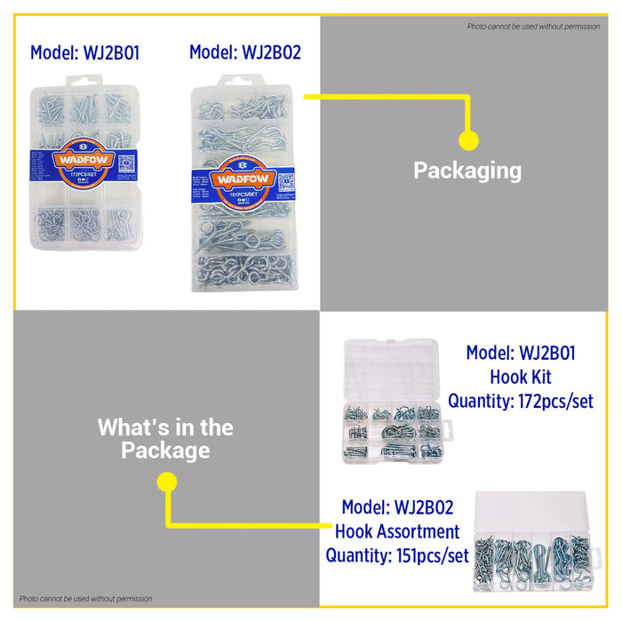 BUILDMATE Wadfow 172pcs / 151pcs Wall Mounting Hook Kit Assortment Carbon Steel Home Decor Multi-Purpose Wall Hanging Hook Set DIY Hardware Kit - WHT