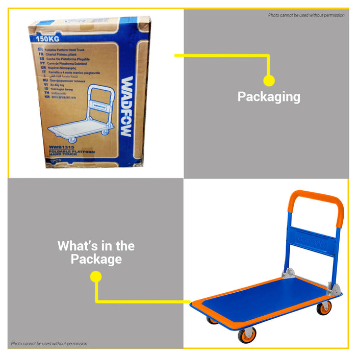 BUILDMATE Wadfow Foldable Steel Platform Hand Truck 150kg / 300kg Capacity Folding Trolley Push Cart Transport Flat Bed Dolly  - WHT