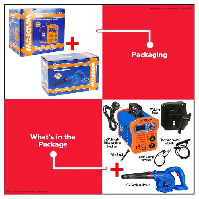 WADFOW 350A IGBT Welding Machine WWD8350P w/ 20V Cordless Blower - Unit Only WBLP512 WPT