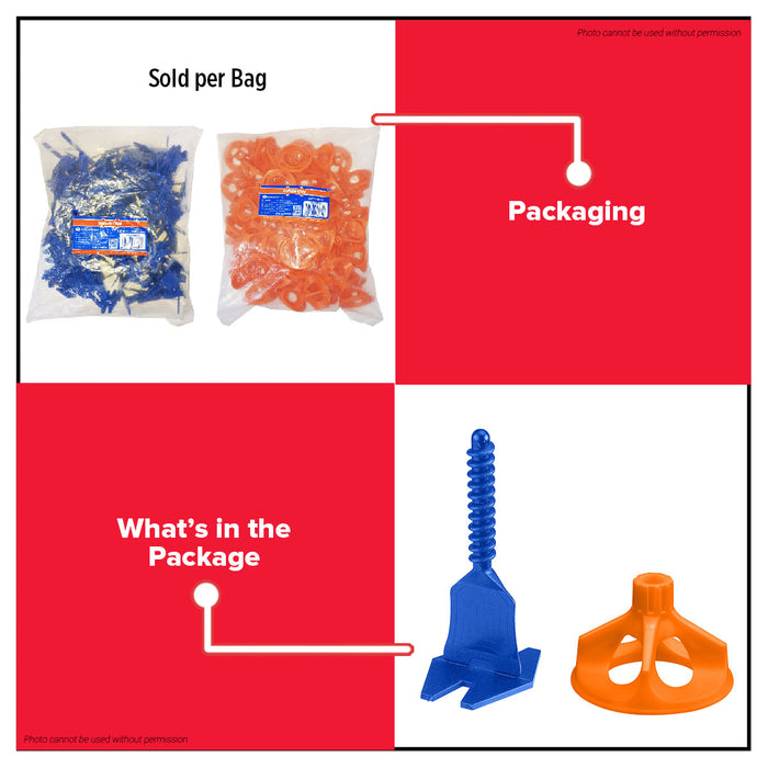 Wadfow 1mm-3mm Tile Leveling System Reusable Spacer / Cap Tiling Tool for Wall & Floor Tile Installation Kit SOLD PER BAG - WHT