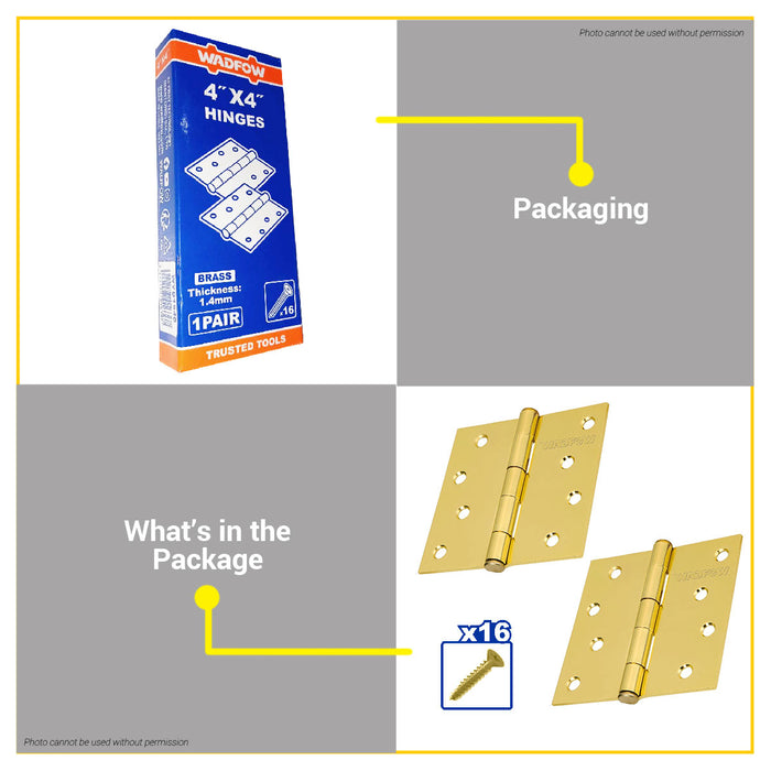 BUILDMATE Wadfow Hinges 3x3" / 3.5x3.5" / 4x4" with 1.4mm Thickness Brass Plated Bisagra with Screw For Furniture Door Cabinet SOLD IN PAIR - WHT