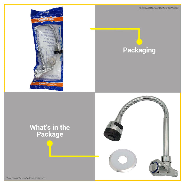 BUILDMATE Wadfow Cold Water Faucet 360° Degree Universal Adjustment Dual Mode Wall Mounted Handwheel Kitchen Tap WZD4903 - WHT