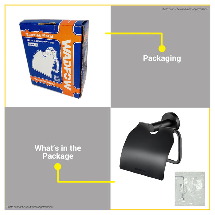 BUILDMATE Wadfow Paper Holder With Lid Matte Black Wall Mounted Tissue Paper Roll Dispenser Storage Organizer Holder with Cover WZG1512 - WHT