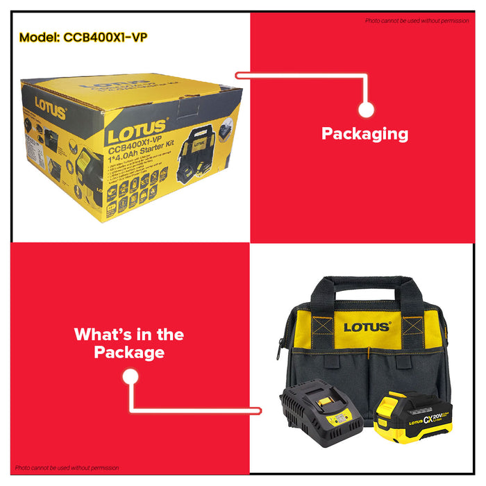 Lotus Starter Kit Cordless Battery and Charger with Tool Bag LPT