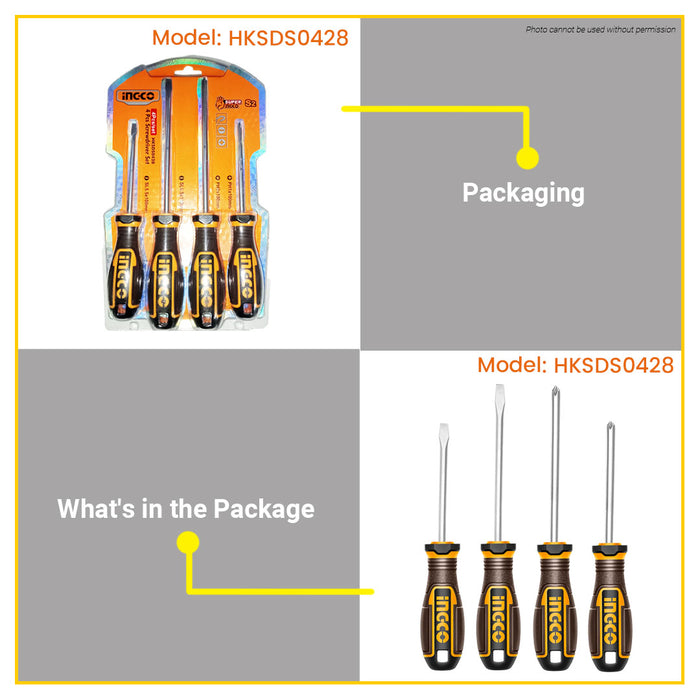 BUILDMATE Ingco 4pcs Screwdriver Set HKSDS0428 - IHT
