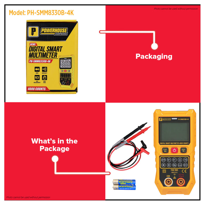 Powerhouse Digital Smart Multimeter True RMS AC DC Voltage Tester Auto Range Meter with NCV Detection for Electricians Technicians & DIY Users - PHHT