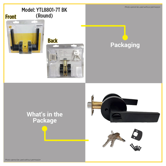 YALE Tubular Lever Style w/ Circle Corner (Black Finish) #YTL8801-7T BK