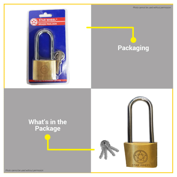 Starwheel Long Shackle Brass Padlock 30mm / 40mm / 50mm