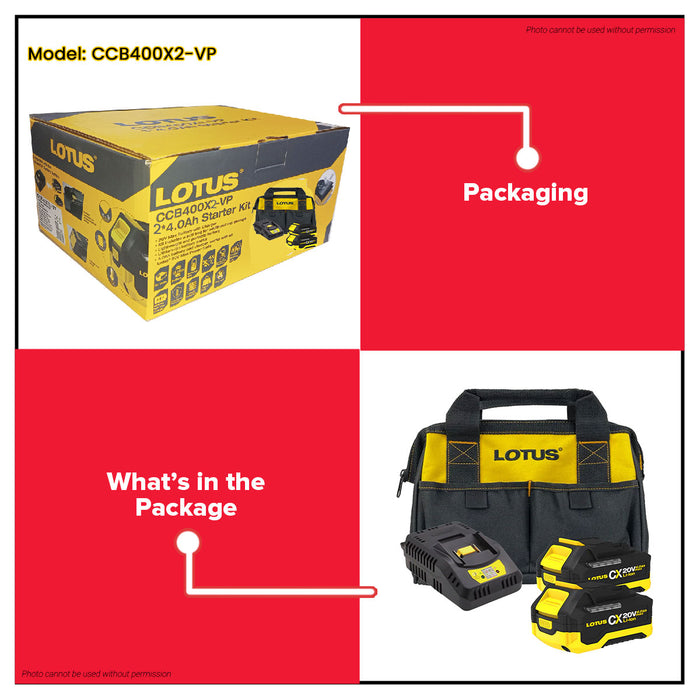 Lotus Starter Kit Cordless Battery and Charger with Tool Bag LPT