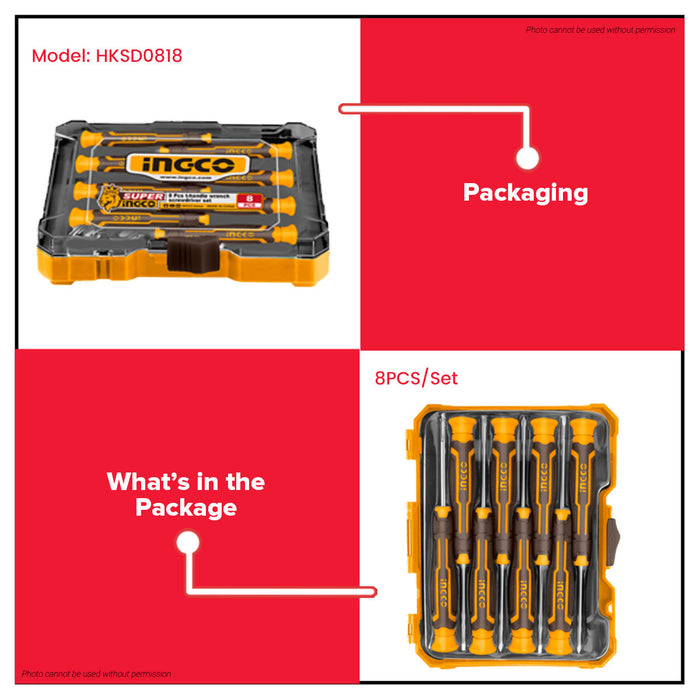 INGCO 8pcs/Set Precision Magnetic Screwdriver Set Cr-V Slotted Phillips Torx Mini Screw Drivers Repair Tool Kit For Phone Watch Laptop & Eyeglasses - IHT