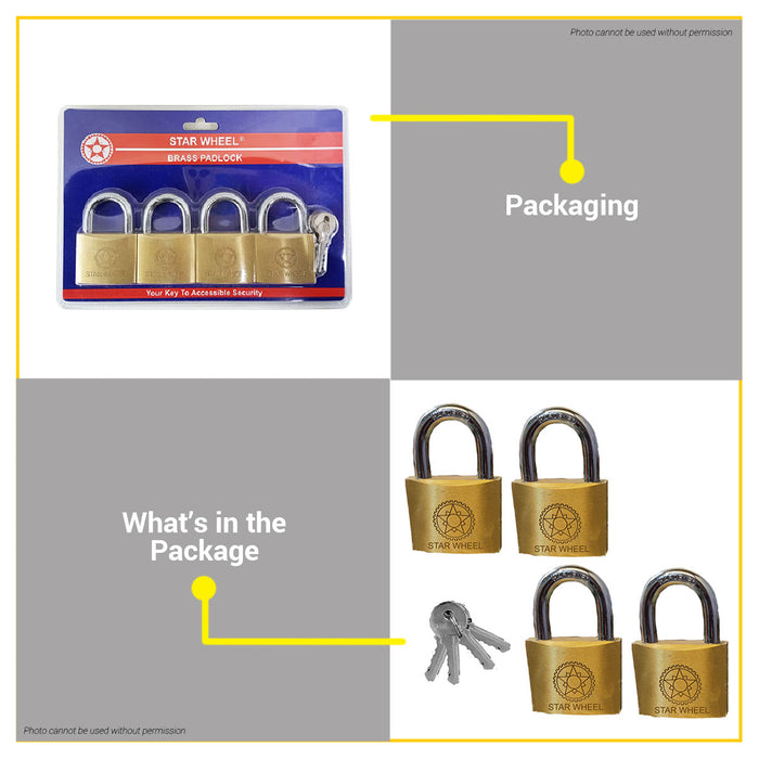 Starwheel 4-pc Keyed Alike Brass Padlock 30mm / 40mm / 50mm