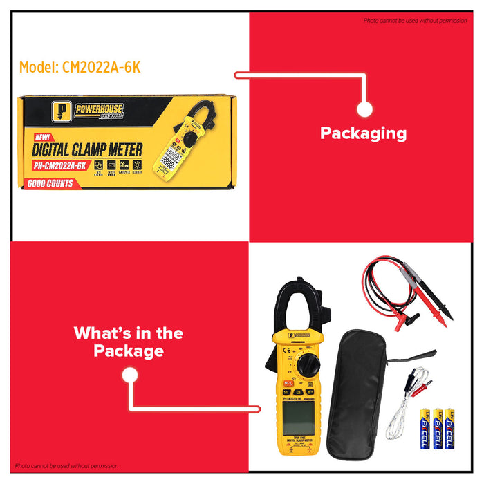 Powerhouse Digital Clamp Meter 4,000/ 6,000 Counts AC/DC Voltage 600V/CAT II  PHHT