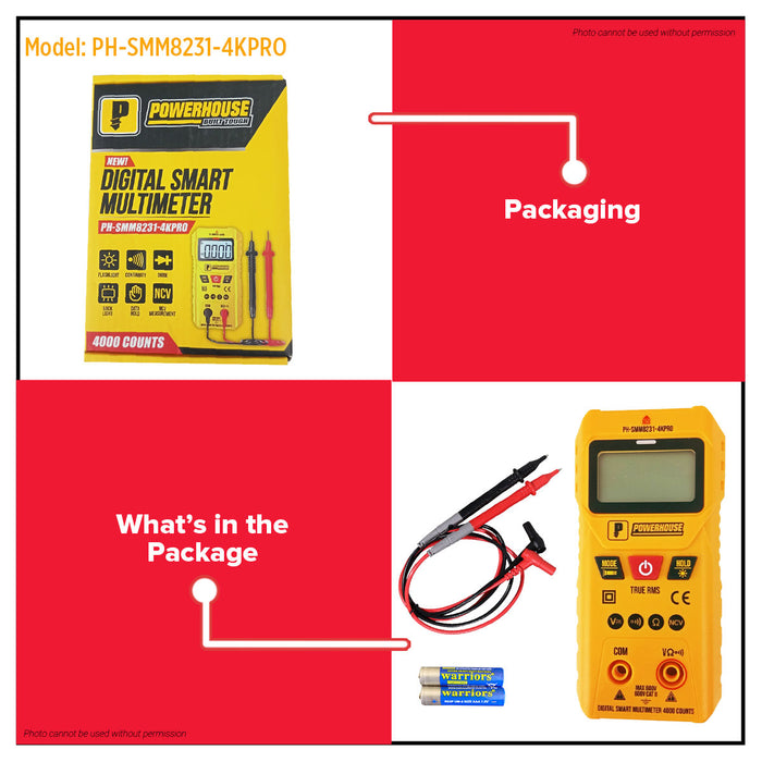 Powerhouse Digital Smart Multimeter True RMS AC DC Voltage Tester Auto Range Meter with NCV Detection for Electricians Technicians & DIY Users - PHHT