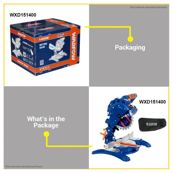 BUILDMATE Wadfow Mitre Saw 1200W / 1400W / 1800W with Dust Bag Wood Cutter Woodworking Cutting Machine Miter Saw  - WPT