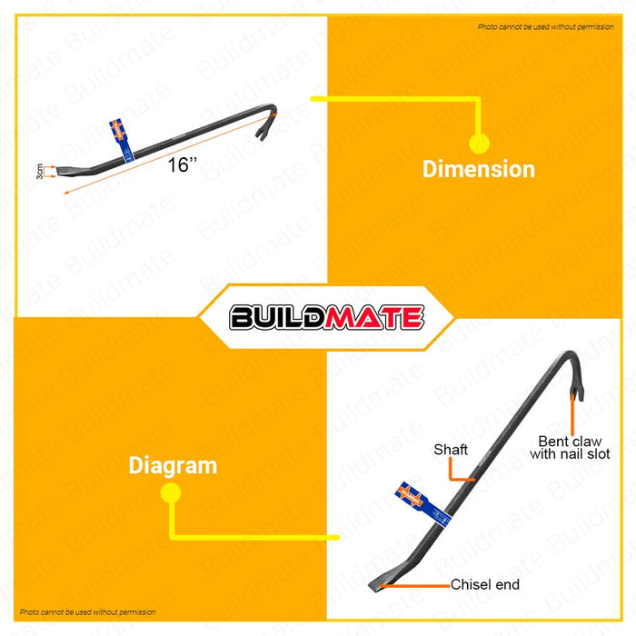 WADFOW Wrecking Bar 600mm 24" Inch 45# Carbon Steel Gooseneck Wrecking Bar For Easier Demolition Added Ripping Bar Leverage Nail Puller End / Chisel End WQB1345 •BUILDMATE• WHT