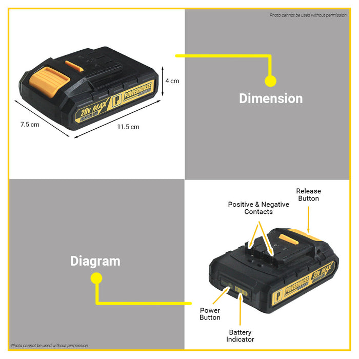 BUILDMATE Powerhouse Lithium-Ion Battery 1.3Ah Rechargeable Power Source Power Tool Accessories for Cordless Tools PH-BATTERY-1.3AH - PHPT