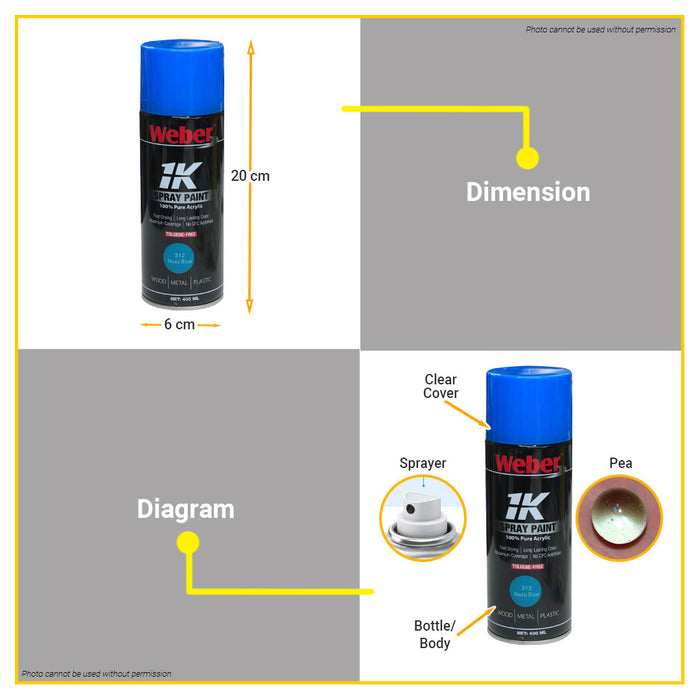 BUILDMATE Weber / Bosny Auto Spray Paint 400ml Fast Drying Pure Acrylic Color Sprayer Paint
