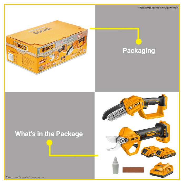BUILDMATE Ingco 2PCS Lithium-Ion Cordless 20V Gauge Straight Shear with Pruner Saw Combo Kit COSLI23065 - IPX