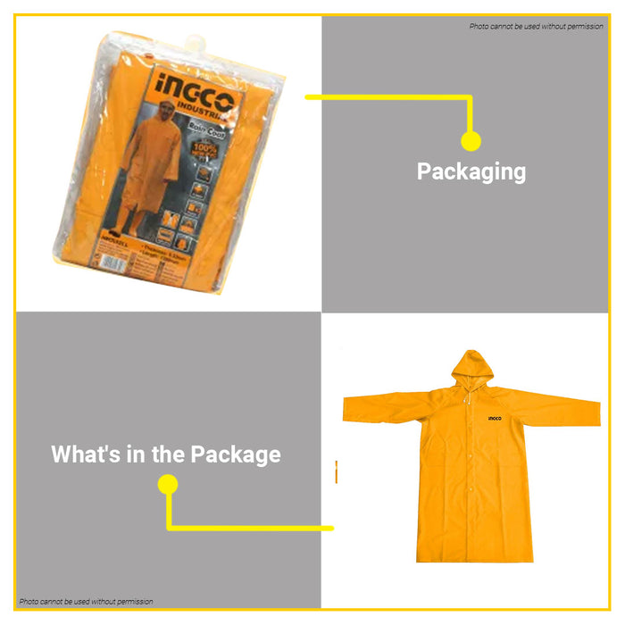 BUILDMATE Ingco Rain Coat Medium-XXL PVC Hooded Waterproof Raincoat Kapote SOLD PER PIECE  HRCTL031 - IHT