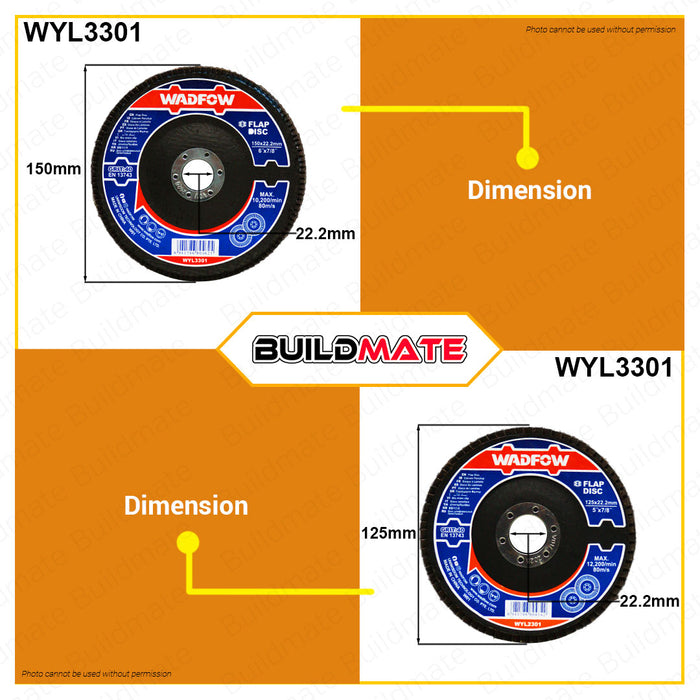 BUILDMATE Wadfow Flap Disc 5" Inch | 6" Inch 40GRIT | 60GRIT | 80GRIT [SOLD PER PIECE] Flap Sanding Disc Abrasive Grinding Wheel Disc for Angle Grinder Grit Grinding Sanding Wheels Grinding Tools WYL2301| WYL2302 | WYL2303 | WYL3301•BUILDMATE• WHT