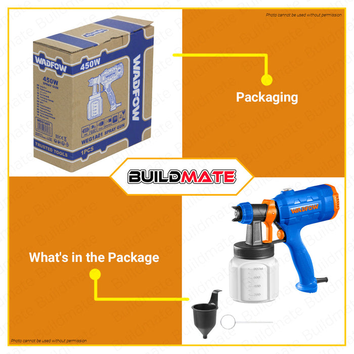 BUILDMATE Wadfow HVLP Electric Spray Gun 450W 800ML Power Paint Zoom Sprayer Gun WEG1A01 WPP