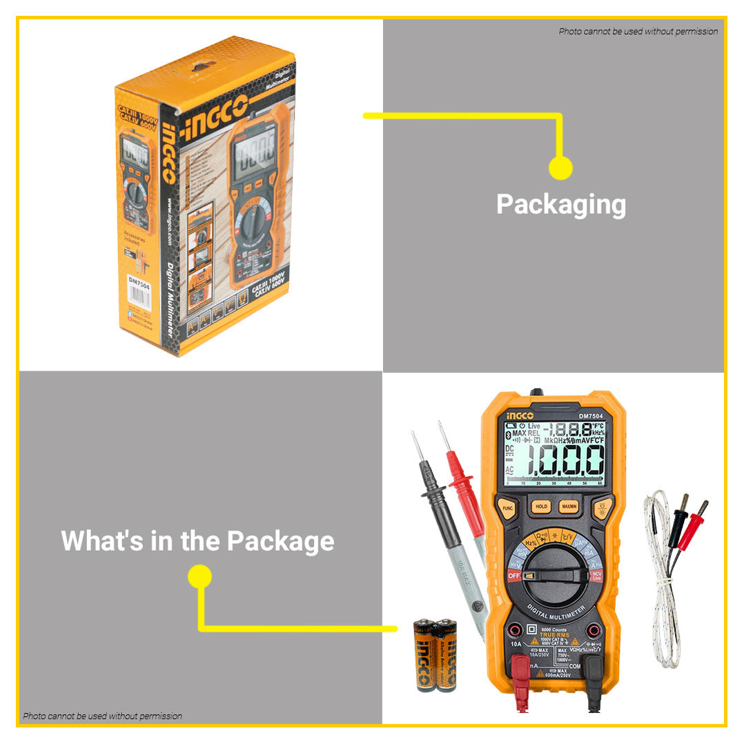 Multimeter Inco Model BUILDMATE Ingco Digital Multimeter Tester 6000Counts Non-Contact Voltm ...