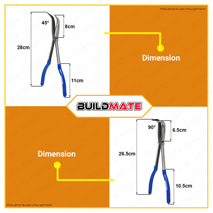 WADFOW Long Nose Pliers 11" Inch 45 Degree | 90 Degree [SOLD PE PIECE] Extra Long Nose Pliers Bent Tip Long Nose Pliers Bent Pliers WPL2E11 | WPL3E11 •BUILDMATE• WHT