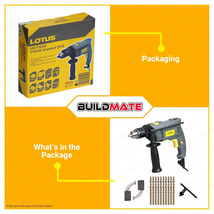 [COMBO B] BUILDMATE Lotus Impact Drill 750W HD750X with Circular Saw 1500W LTCS1500X & Palm Orbital Sander 250W LTEX250X - LPT