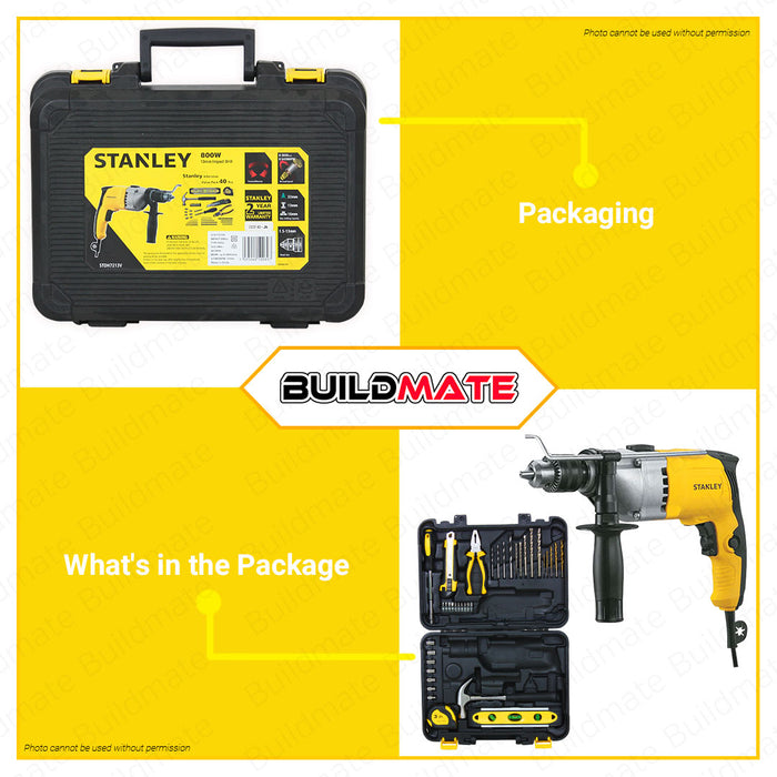 BUILDMATE Stanley Percussion Drill Value Kit with Case 13mm 550W | 800W Impact Drill / Driver Rotary Drill Screwdriver SDH600K | STDH7213V-B1 • SPT