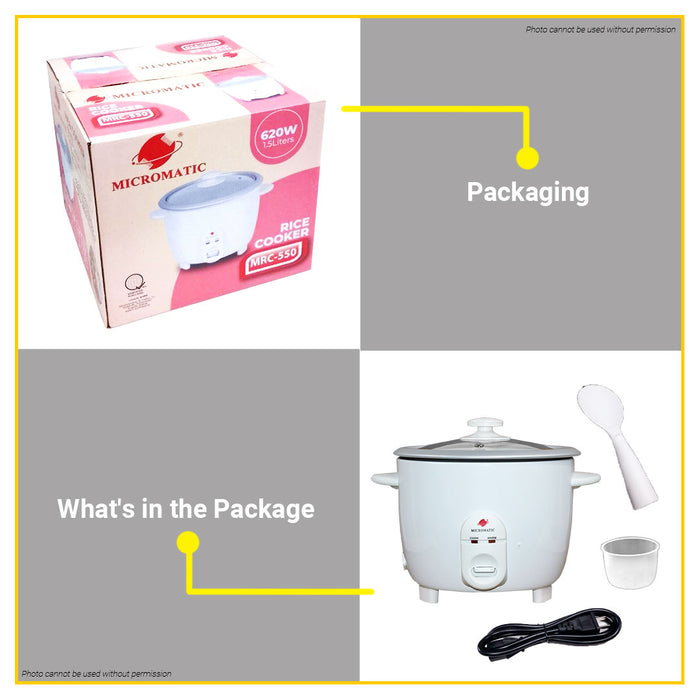 BUILDMATE Micromatic 620W Rice Cooker 1.5L 8 Cups Capacity with Keep Warm Function Electric Cooker Appliances MRC-550