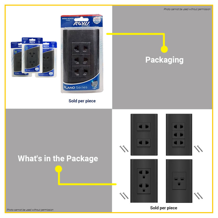 BUILDMATE Royu Plano Outlet Set Wide Series Dark Gray 250V Polycarbonate Electrical Wall Plug Socket UV Resistant & Flame Retardant Outlets