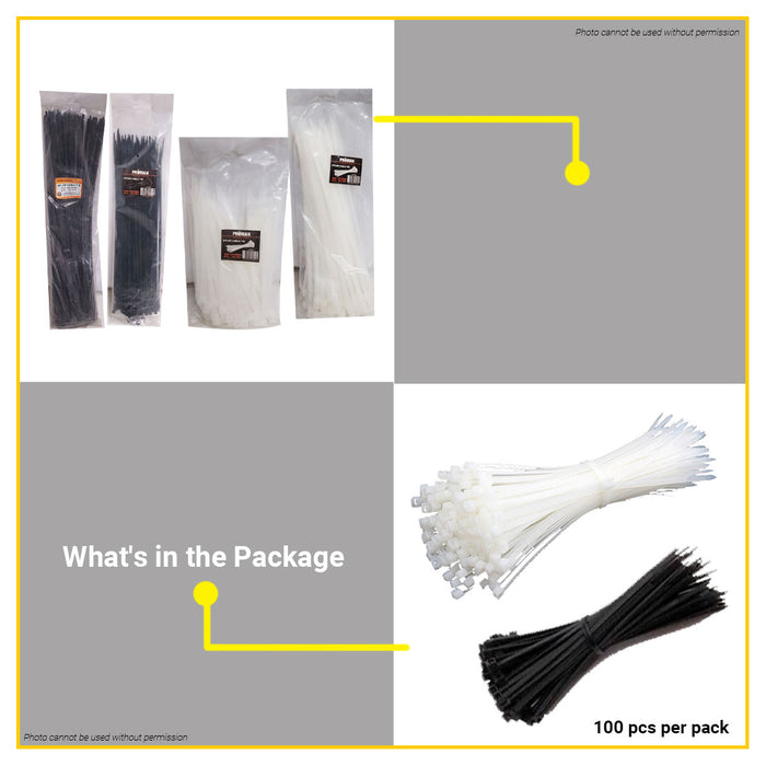 BUILDMATE Proman 100PCS/PACK Nylon Cable Ties White / Black Self Locking Zip Fastening Wire Wraps Cable Tie SOLD PER PACK