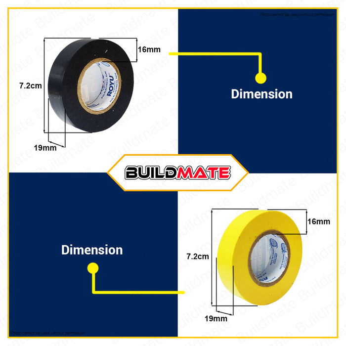 BUILDMATE Royu PVC Electrical Tape 0.155mmx19mmx16m Waterproof Insulation Wiring Flame Retardant Adhesive Repair Colored Insulating Electric Wire Tape SOLD PER PIECE