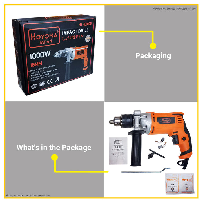 BUILDMATE Hoyoma Impact Drill 1000W Electric Hammer Drill Keyed Chuck Concrete Drilling & Hammering Impact Barena Power Tool HT-ID1000