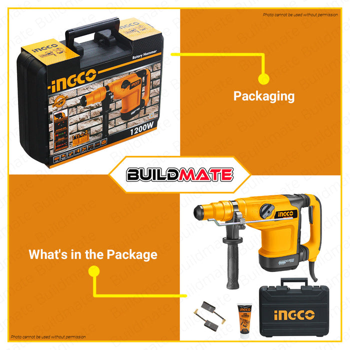 INGCO Anti Vibration 1200W Industrial Rotary Hammer Drill SDS Variable Speed Demolition Electric Hammer / Concrete Breaker Drill / Chipping Gun / Chipping Hammer / Electric Drill RH1200428 •BUILDMATE• IPT