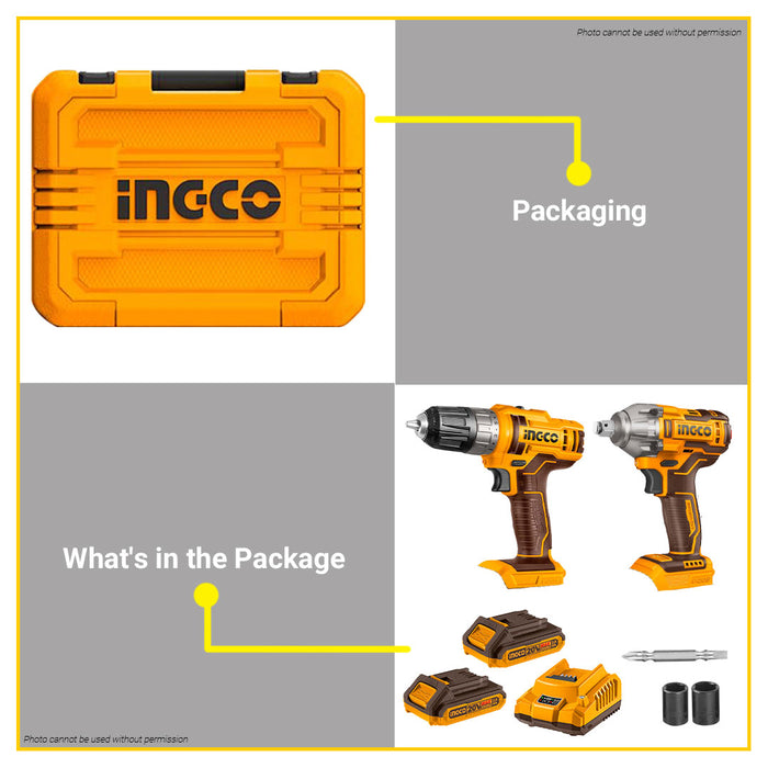 BUILDMATE Ingco Lithium-Ion Cordless Impact Wrench and Cordless Drill Combo Kit <span data-mce-fragment="1">COSLI230702 - IPX</span>