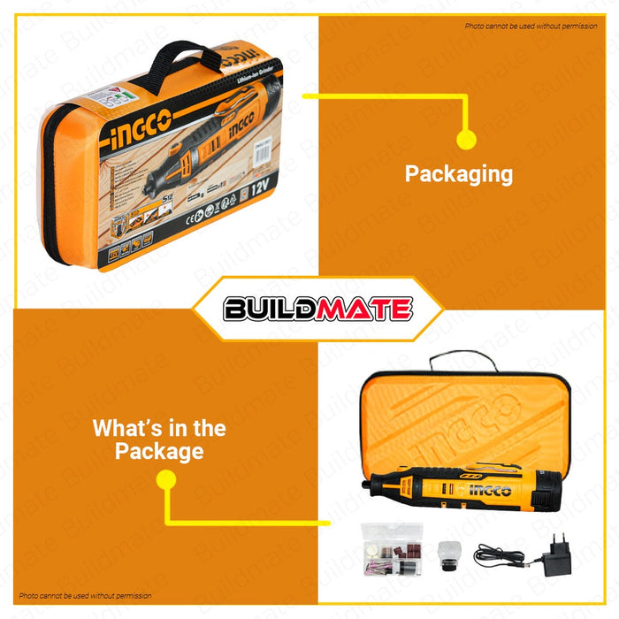 INGCO Lithium Ion Grinder 12V Cordless Mini Grinder Set Drill Grinder with 100pcs Accessories for Angle Grinder Electric Grinder CMGLI12011 •BUILDMATE• ICPT