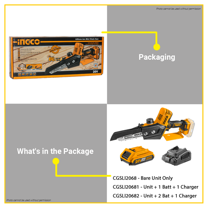 BUILDMATE Ingco Li-Ion Mini Chain Saw CGSLI2068 - ICPT
