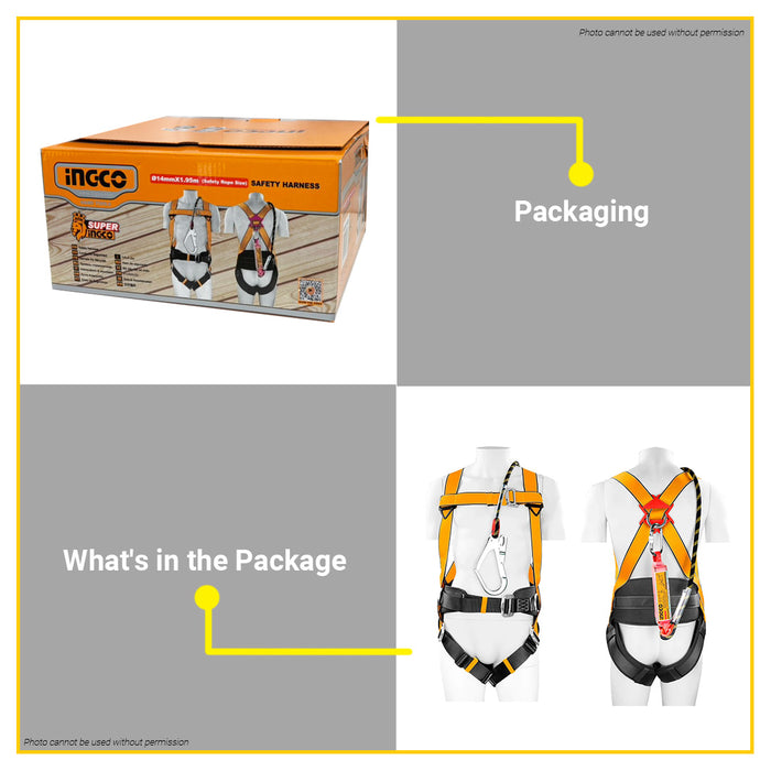 INGCO Full Body Safety Harness w/ Lanyard Fall Protection Belt Work Adjustable Positioning Gear for Construction & Climbing HSH501420 HT2 - BUILDMATE